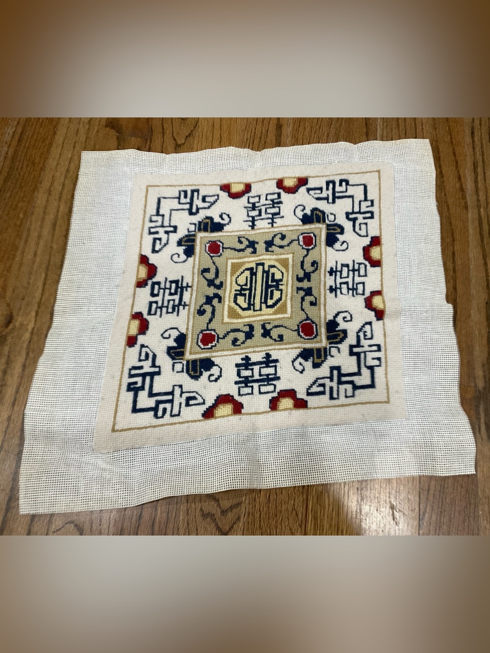 COMPLETED CHINOISERIE STYLE NEEDLEPOINT ON CANVAS